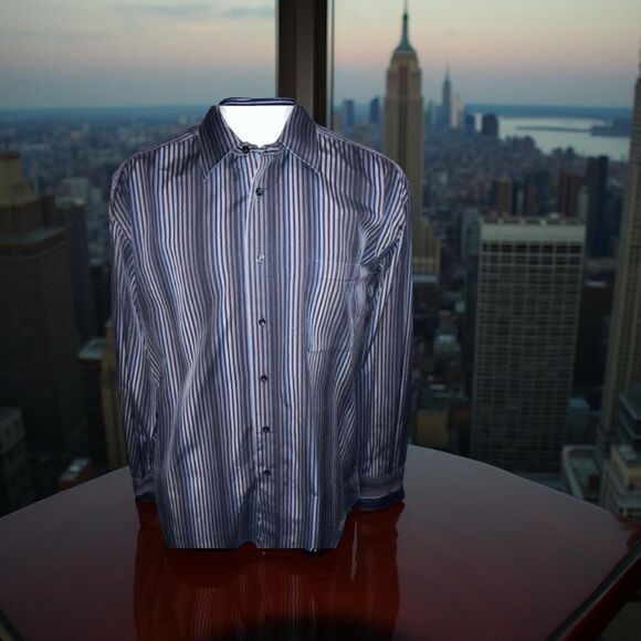 St Croix Blue Gray Sriped Contemporary Fit Button Up Shirt Size XL #20 - Picture 1 of 4